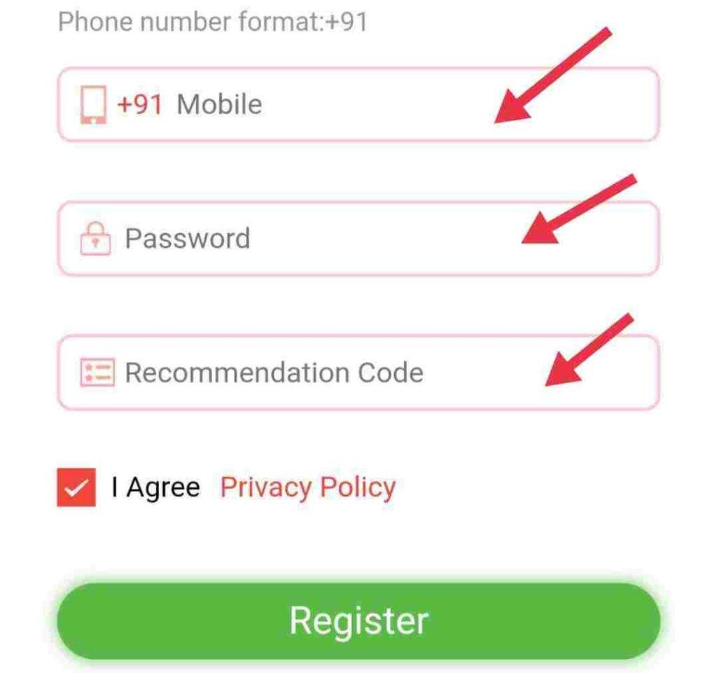 2023 archived Daman Games registration screen showing mobile, password, recommendation code and register button